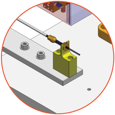 Close up of assembly where miniature pin is inserted.