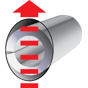 Figure 5: Direction of impact load and resulting hole elongation (enlargement)